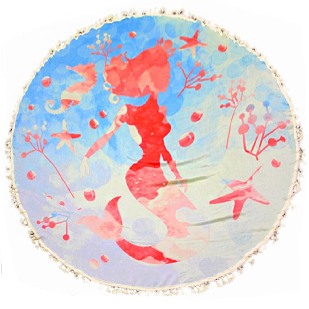 LOF Mermaid Print Round Beach Throw Cover Up